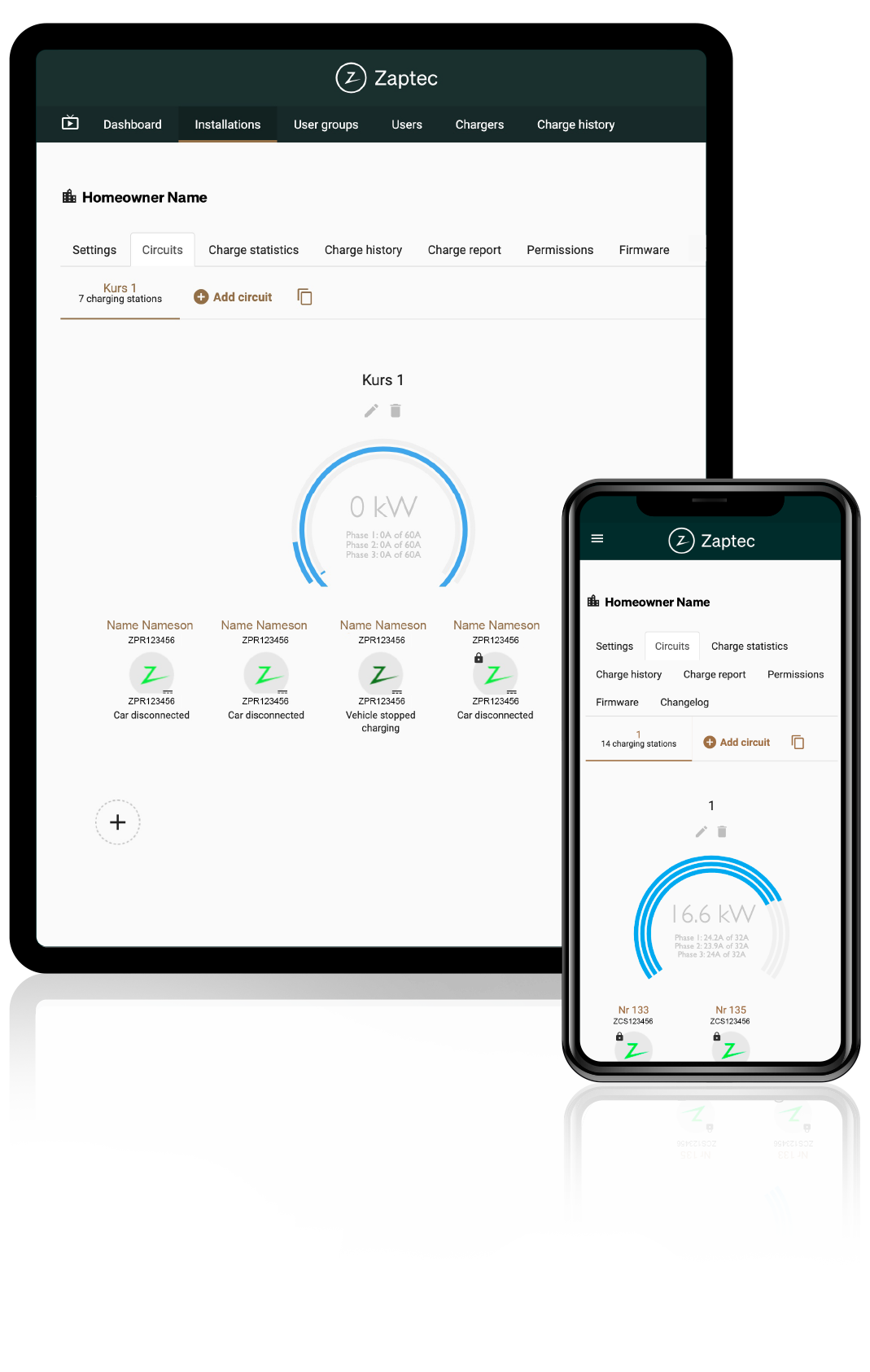 Zaptec app op tablet en smartphone